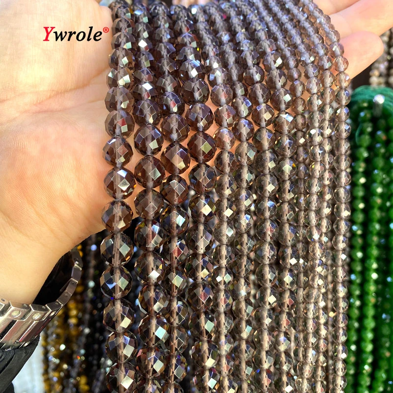 Facettierte Naturstein-Rauchquarz-Abstandsperlen für Schmuckherstellung, DIY-Armband-Charms und Zubehör, 6, 8, 10 mm