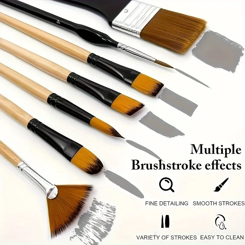 32pcs Professional Artist Paint Brush Set,Nylon Bristles, Multi‑Tip for Oil & Watercolor Painting, Grooved Handles for Beginners