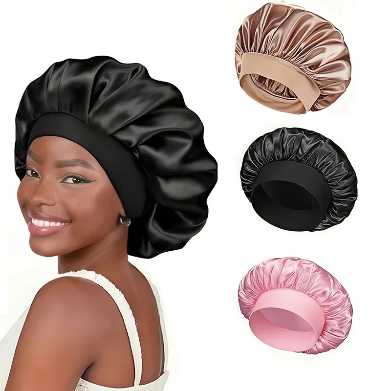 Solid Color Satin Sleep Cap, Soft Smooth Silky Night Sleeping Hat, Unisex Hair Bonnet for Night Hair Protection Daily Sleeping