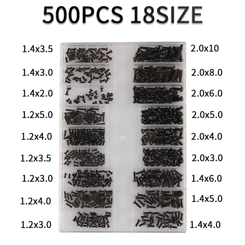 500pcs 미니 나사 너트 마이크로 노트북 컴퓨터 조립 수리 나사 선글라스 전화 수리를위한 패스너 세트
