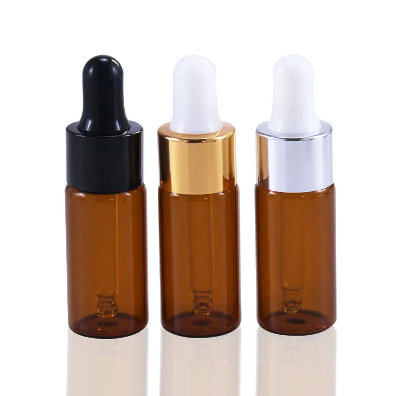 5 10 15 20mL Amber Brown Glass Dropper Bottle Jars Vials With Pipette For Cosmetic Perfume Essential Oil Bottles