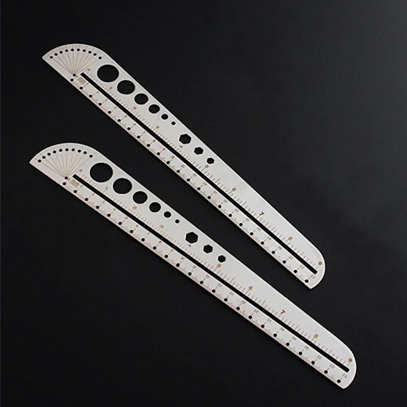 DIY Measuring Ruler Stainless Steel Multi-Function Ruler Graduated Ruler Compass Protractor Hexagon Ruler Leather Sewing Tool