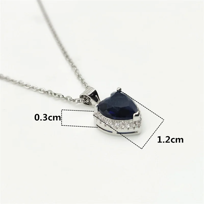 CC Stud Earring Necklace Jewelry Set For Women 2pcs Blue Heart Zirconia Stone Silver Color Love Fashion Accessories