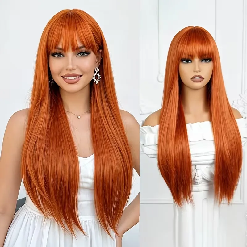 wigs Halloween wig cosplay Hot-selling women's fashion long straight hair with a center part, designed to enhance facial feature