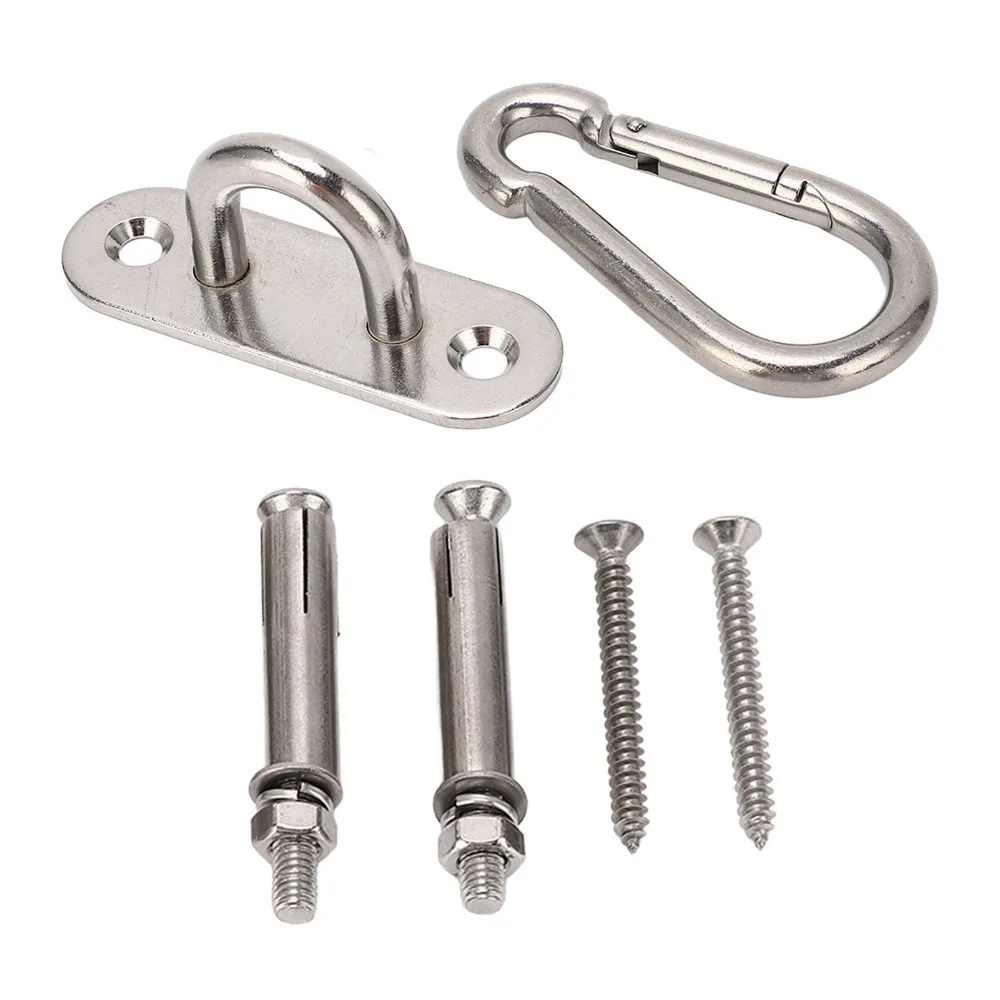 6 PCS Pad Eye Plate Ceiling Mount Hooks Fixed Disk Staple Hook Loop Stainless Steel Hooks Swivel Carabiner Hooks