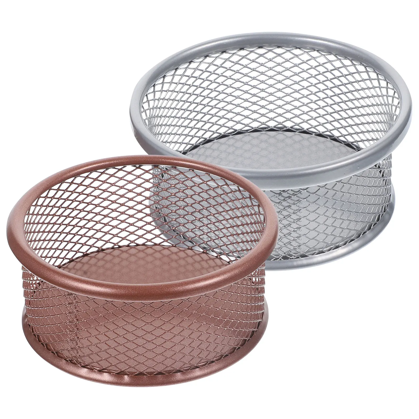 

2 Pcs Metal Pen Holder Paper Clip Container Rose Gold Silver Desk Organizer Wear Resistant Storage Solution Office