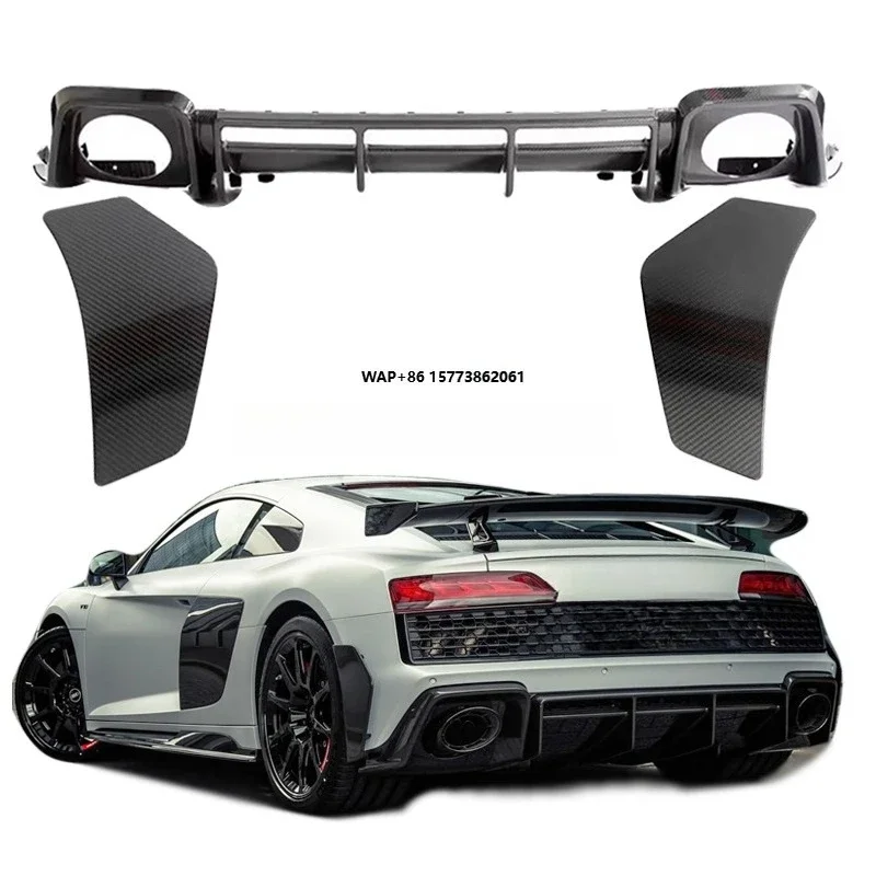 Car Refit Parts R8 Prepreg Dry Carbon Fiber Rear Bumper Fins Splitter Canards Lip Diffuser for R8 V10 2023 Body Kit