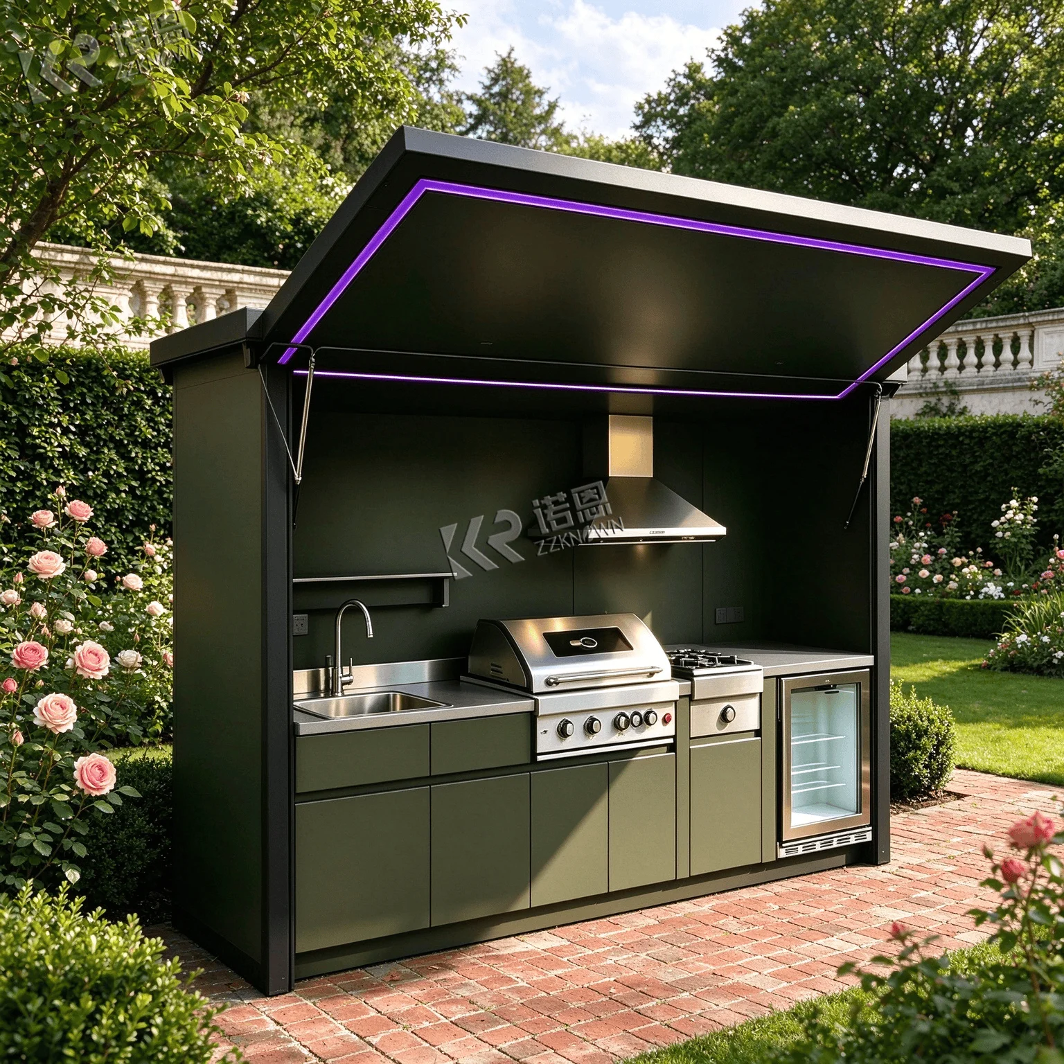 Grill Cabinet Modern Mediterranean Design Marble Countertop Aluminum Outdoor Kitchen BBQ Island Modular Custom Size OEM ODM