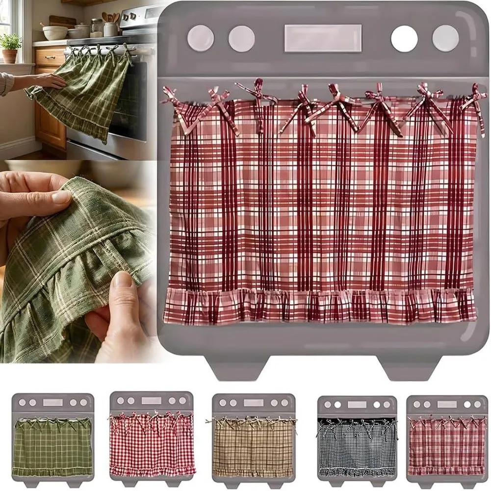 Handmade Farmhouse Oven Skirt with Tie Up Pleats for Dishwasher Stovetop Cover Heat Resistant Cloth 76x54cm Decorative Curtain