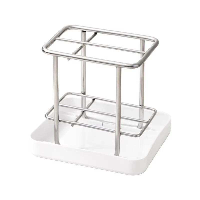 

Stainless Steel Toothbrush Holder Minimalist Countertop Organizer With Tray Drain Storage Rack
