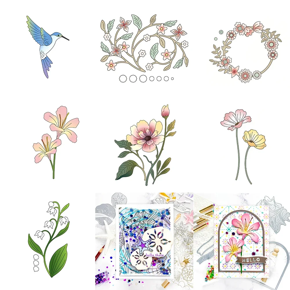 Schöne blühende Blume Kolibris Metall Stanzformen für DIY Kartenherstellung Fotoalbum Scrapbooking Bastelzubehör gestanzt