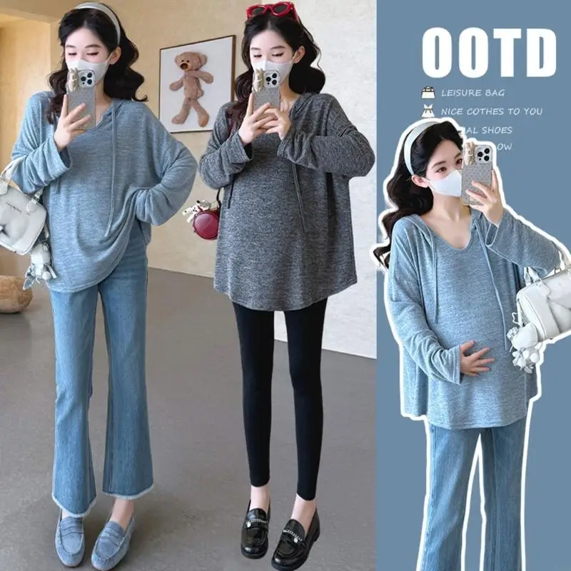 

Стильная толстовка для беременных с капюшоном из мягкого хлопка, непринужденная рубашка с длинными рукавами, подходящая для мам