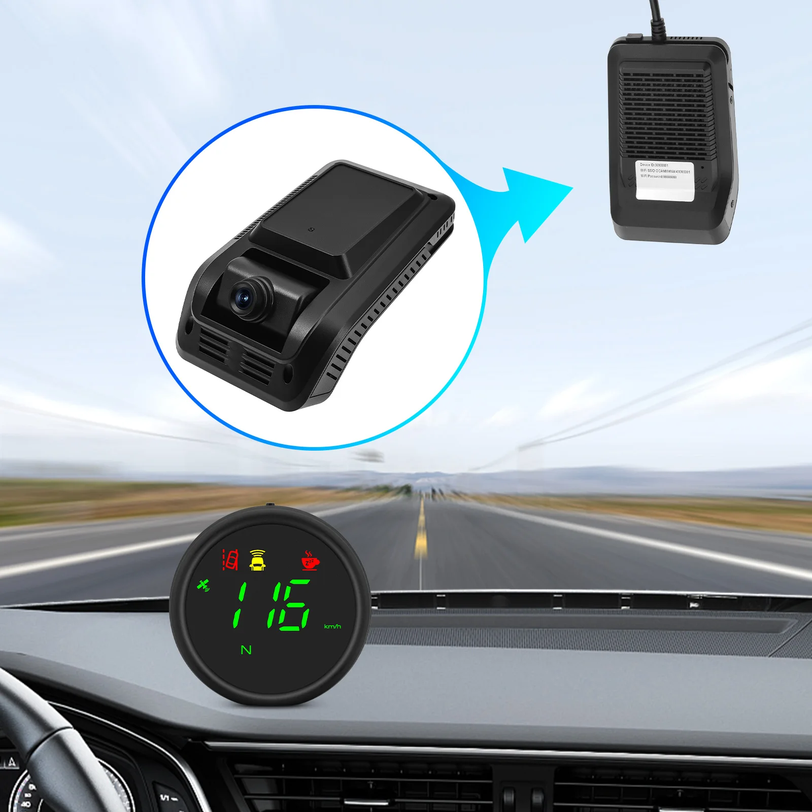 Renting Car 4G Dual Lens ADAS Dash Camera with AI HUD Head Up Display Speedometer