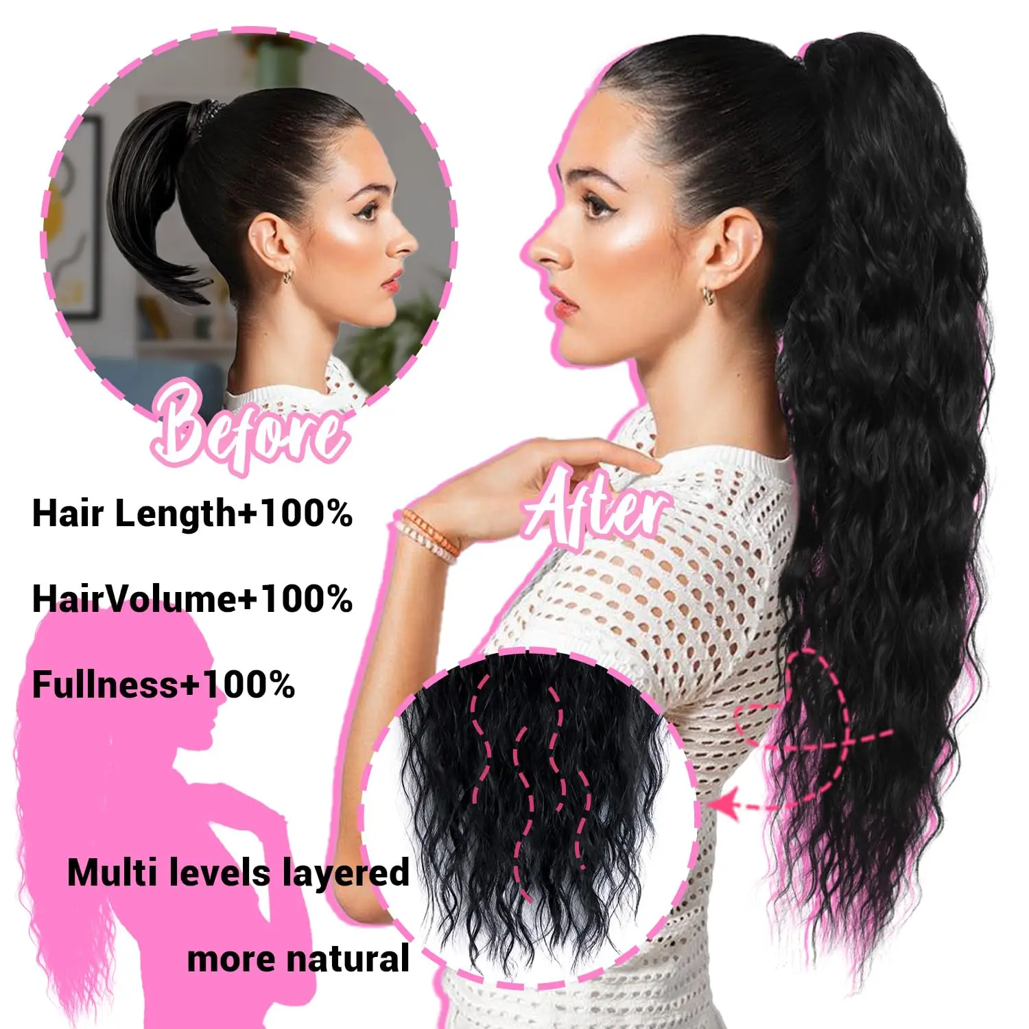 26inch Natural Wavy Drawstring Ponytail Synthetic Jerry Curly Hair Afro Clip In Extensions For Black Women 28inch Long Pony Tail