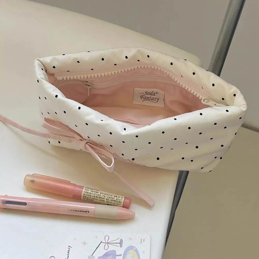 لطيف Bowknot موجة نقطة مقلمة الإبداعية المحمولة حقيبة التخزين متعددة الوظائف منظم قرطاسية لوازم الطلاب #5