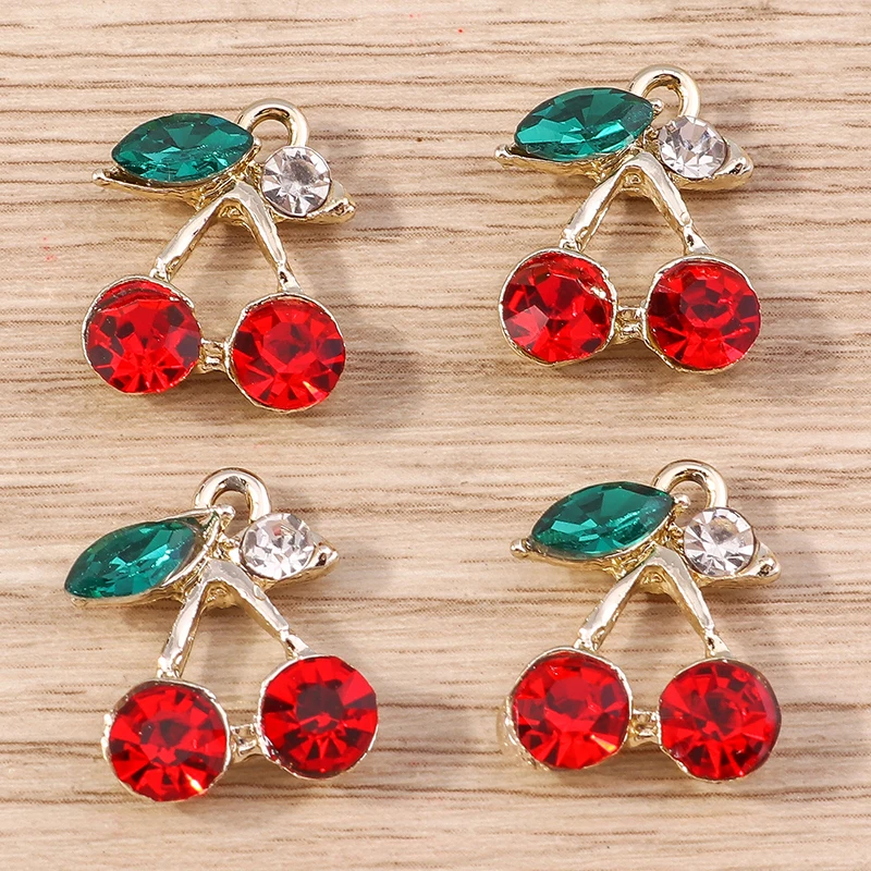10 Stück 14x19mm Niedliche Kristall-Frucht-Kirsch-Anhänger für Schmuckherstellung, Ohrringe, Halsketten, DIY Handgemachtes Bastelzubehör – Detail 3