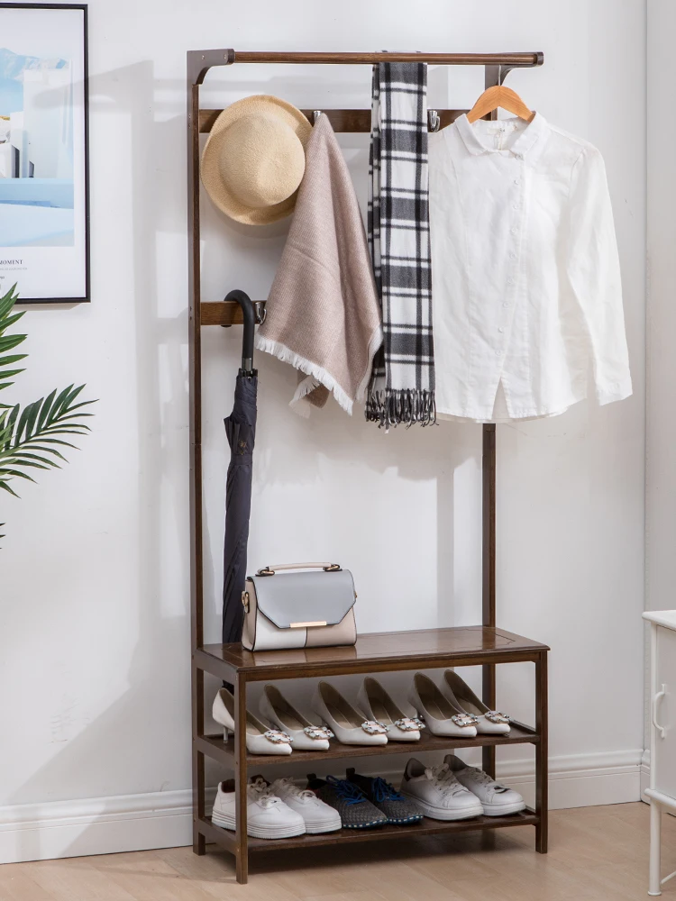 Shoe-changing stool Nordic household coat rack floor-mounted shoe rack can sit at the door with a shoe stool, bedroom clothes