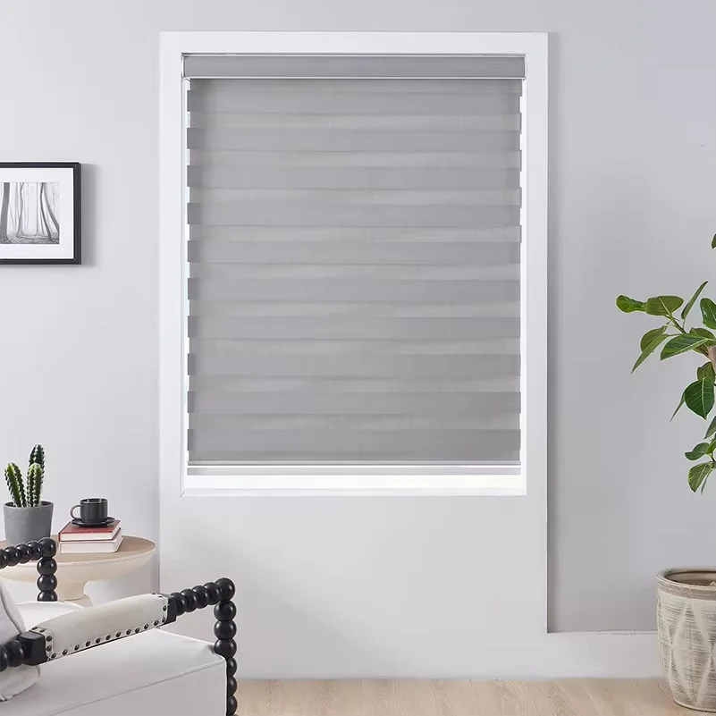 High Quality Double Layers Smart Balcony Blackout Polyester Remote Control Motorized Zebra Blind for Window