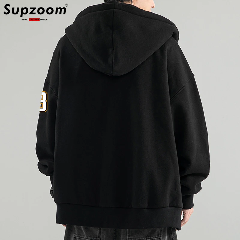 Supzoom 2023 New Arrival Top Fashion Personality Casual Cardigan Pure Cotton Solid Loose Autumn And Winter Full Zipper Hoodies