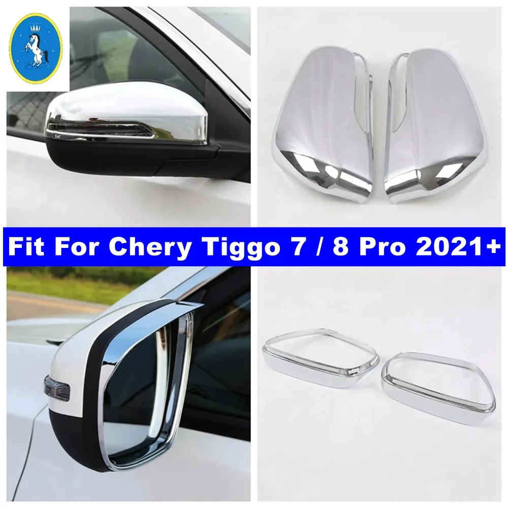 Car Rear-View Mirror Rain Eyebrow Frame Decor Clear Shade Cover Trim For Chery Tiggo 7 / 8 Pro 2021 2022 2023 Shiny Accessories