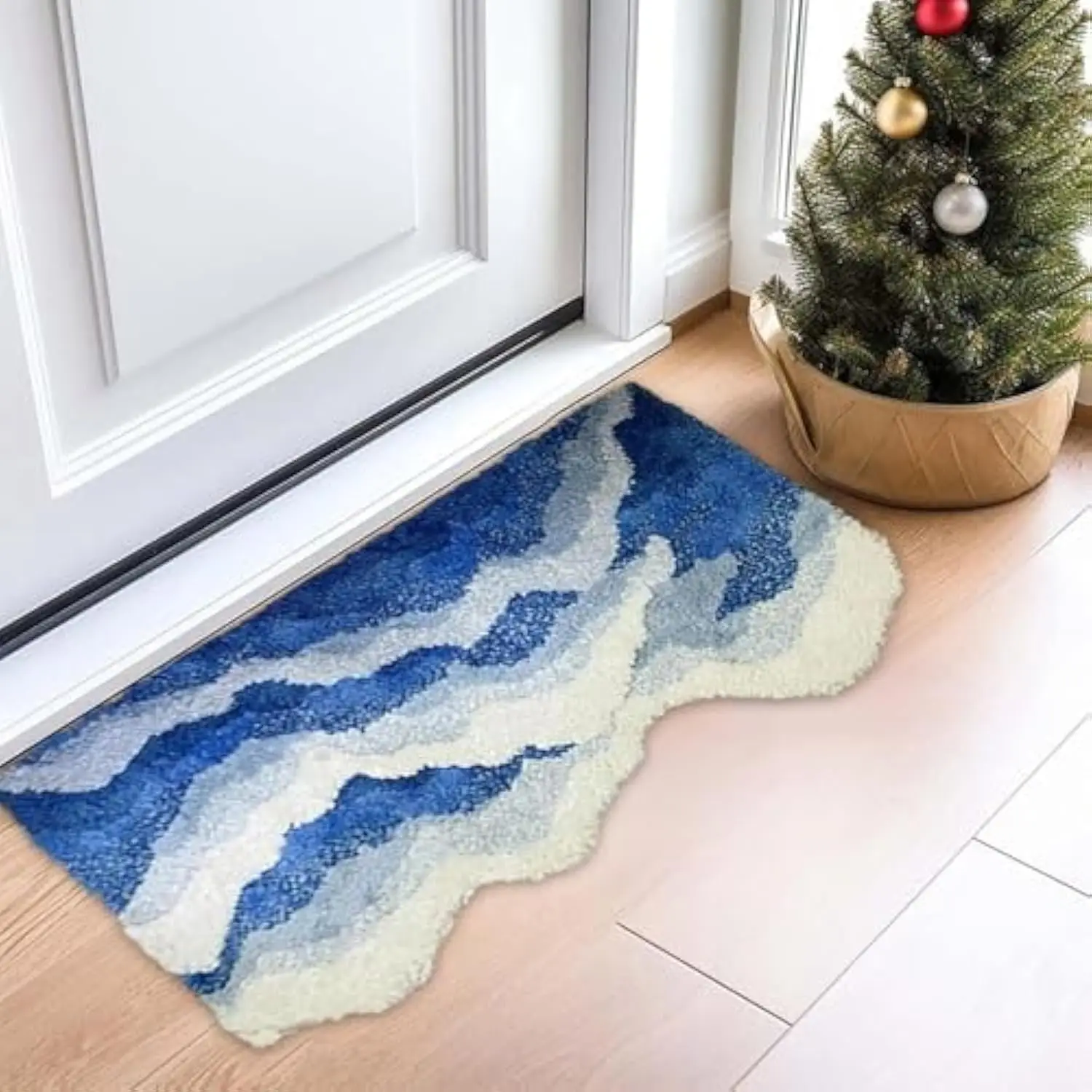 Blue Wave Bathroom Rug Cute Non Slip Bath Mat 3D Aesthetic Plush Beach Rug Soft Washable Bedside Carpet Mat for Shower Bathtub