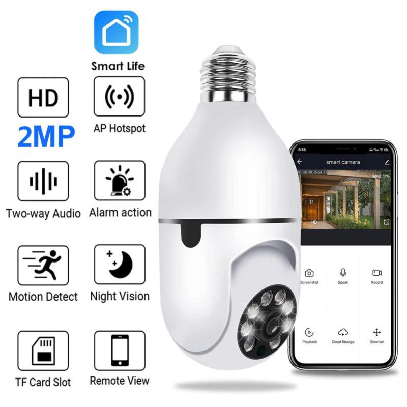 5G 2MP Bulb Camera WiFi Indoor Video Surveillance 1080P Home Security Monitor Full Color Night Vision Auto Tracking Carecam Pro