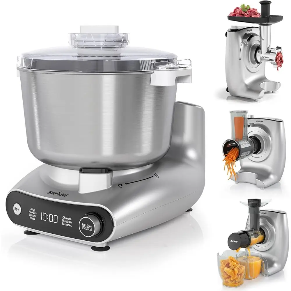 

5.3QT Electric Dough Mixer, 4-in-1 Multiunction Stand Mixer with ermentation & LED Display & Knob Control, Slow Juicer, Meat Gri