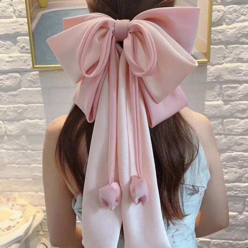 Korean Hair Accessories Sweet Pink High-end Satin Oversized Bow Tulip Bud Spring Clip Temperament Women\'s Headwear