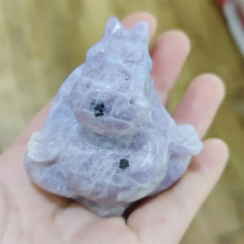 Natural Purple Mica Hippos Cartoon Carving Reiki Healing Fengshui Stone Room Office Ornament Holiday Crafts Gift 1PCS