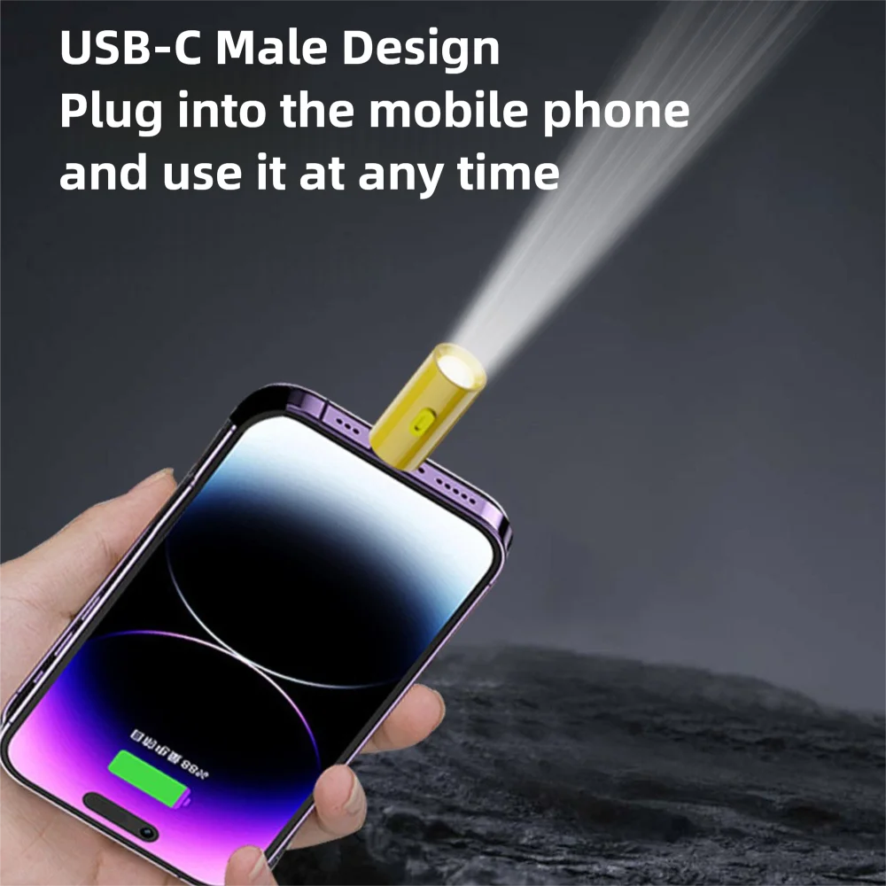 NEW 230 High Lumens Type-C Mini Flashlight with Lanyard Portable USB C Emergency Lamp Plug and Play LED Flashlight Mobile Phone
