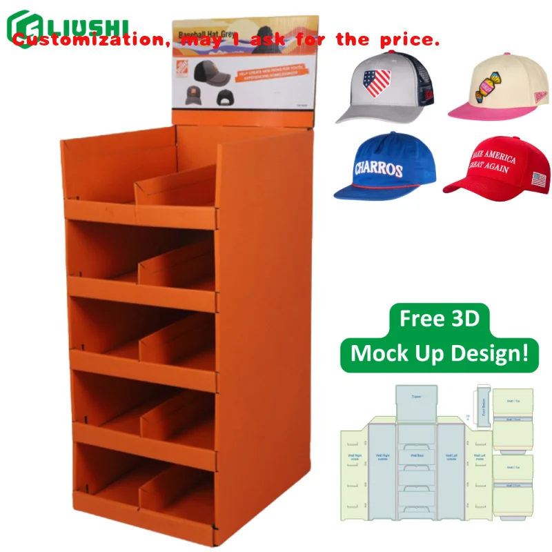 custom.Custom Cardboard Floor Cardboard Estante Para Gorras Baseball Bucket Cap Rack Display Hat Display Stand Supermark