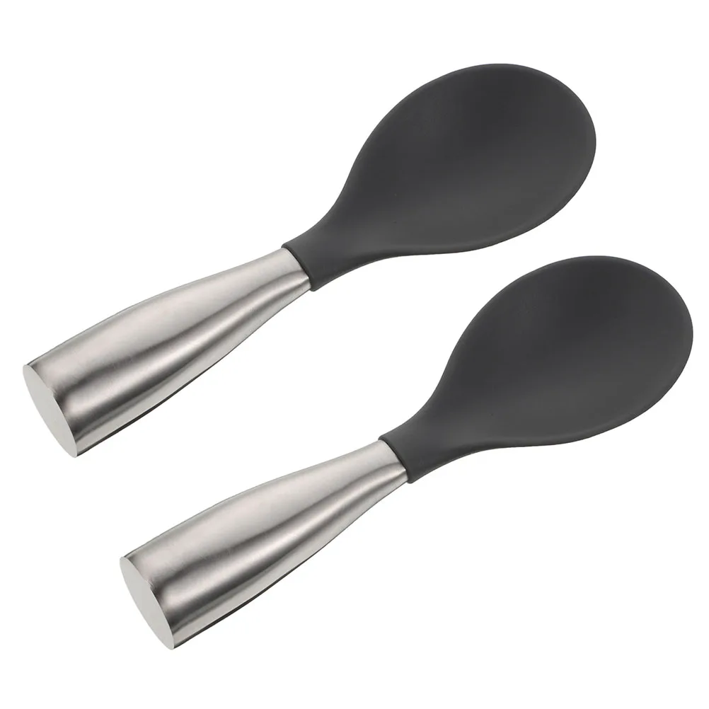 

2Pcs Rice Spoons Large Size Stainless Steel Handle Silicone Kitchen Gadgets Ergonomic Hotel Practical Function Easy