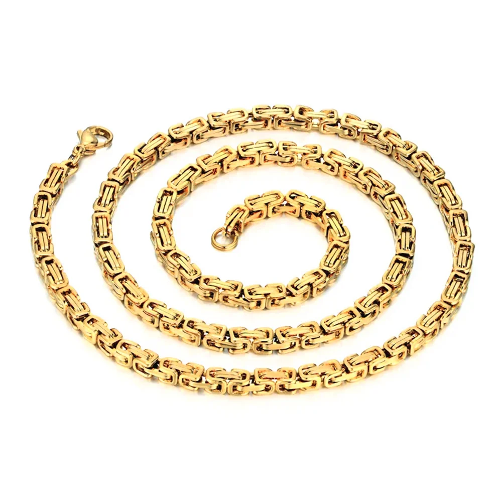 Punk Byzantine Chain Necklace Wholesale 4mm Gold Color Stainless Steel Box Chains For Women Men Fashion Vintage Jewelry Gift