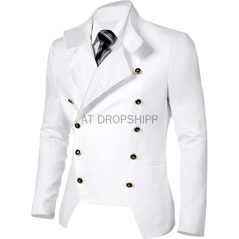 Medieval Adult Man Victorian Gothic Style Jacket Zipper Christian Knight Coat Solid Middle Ages Male Halloween Cosplay Blazer