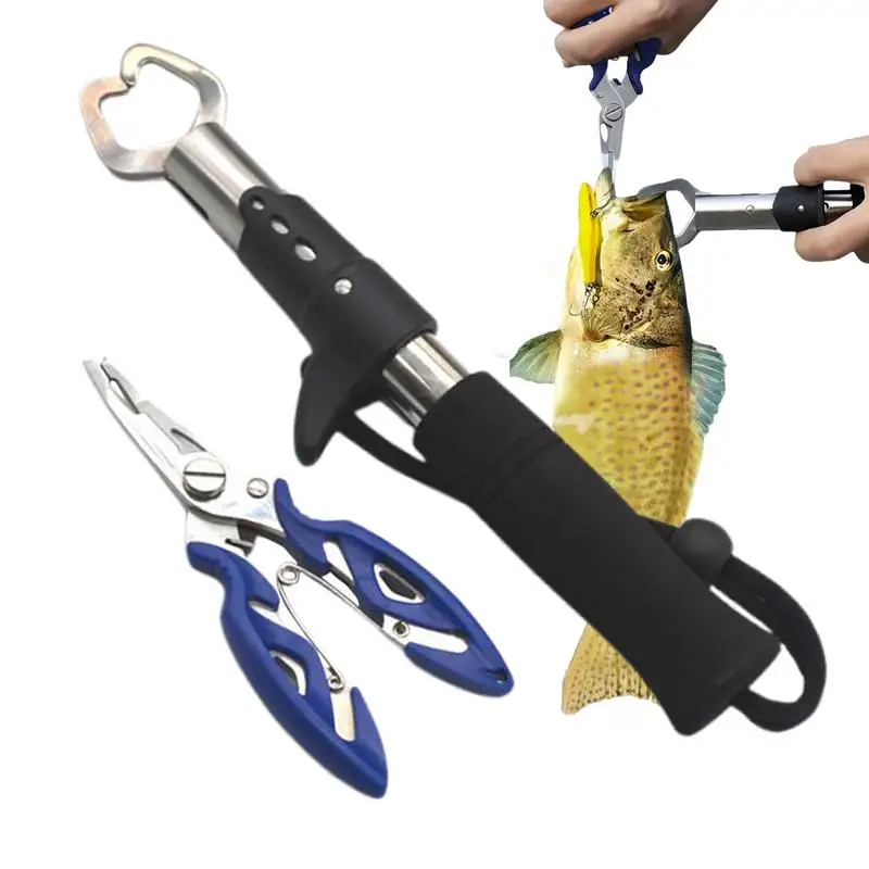 Pinça labial de peixe, baixo, com cordão, kit de ferramentas, ferramenta compacta, equipamento de pesca para água doce e salgada