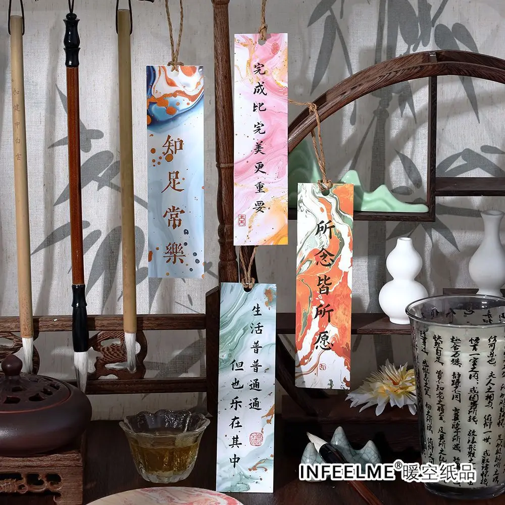 

30 Pcs/box Chinese Calligraphy Brushes Bookmarks Chinese Poetry Ink Calligraphy Book Marks Set for Book Lovers Students Gift