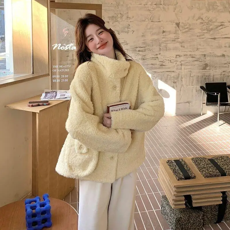 

Women's Padded Jacket Autumn Winter Cream Yellow Coat Women Winter 2025 New Loose Korean Style Fur Lined Cotton 2025 New Model