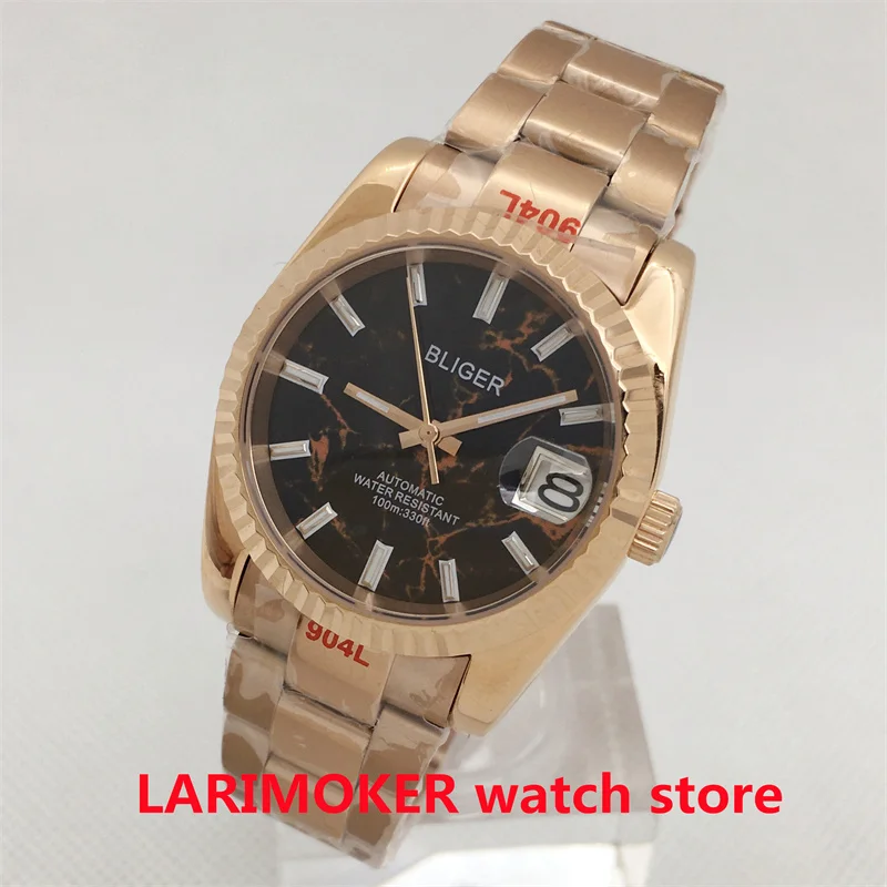 BLIGER 36mm/39mm Top Brand Men's Mechanical Watch Caliber NH35A Luxury Sapphire Rose Gold Oyster Strap Automatic Watch