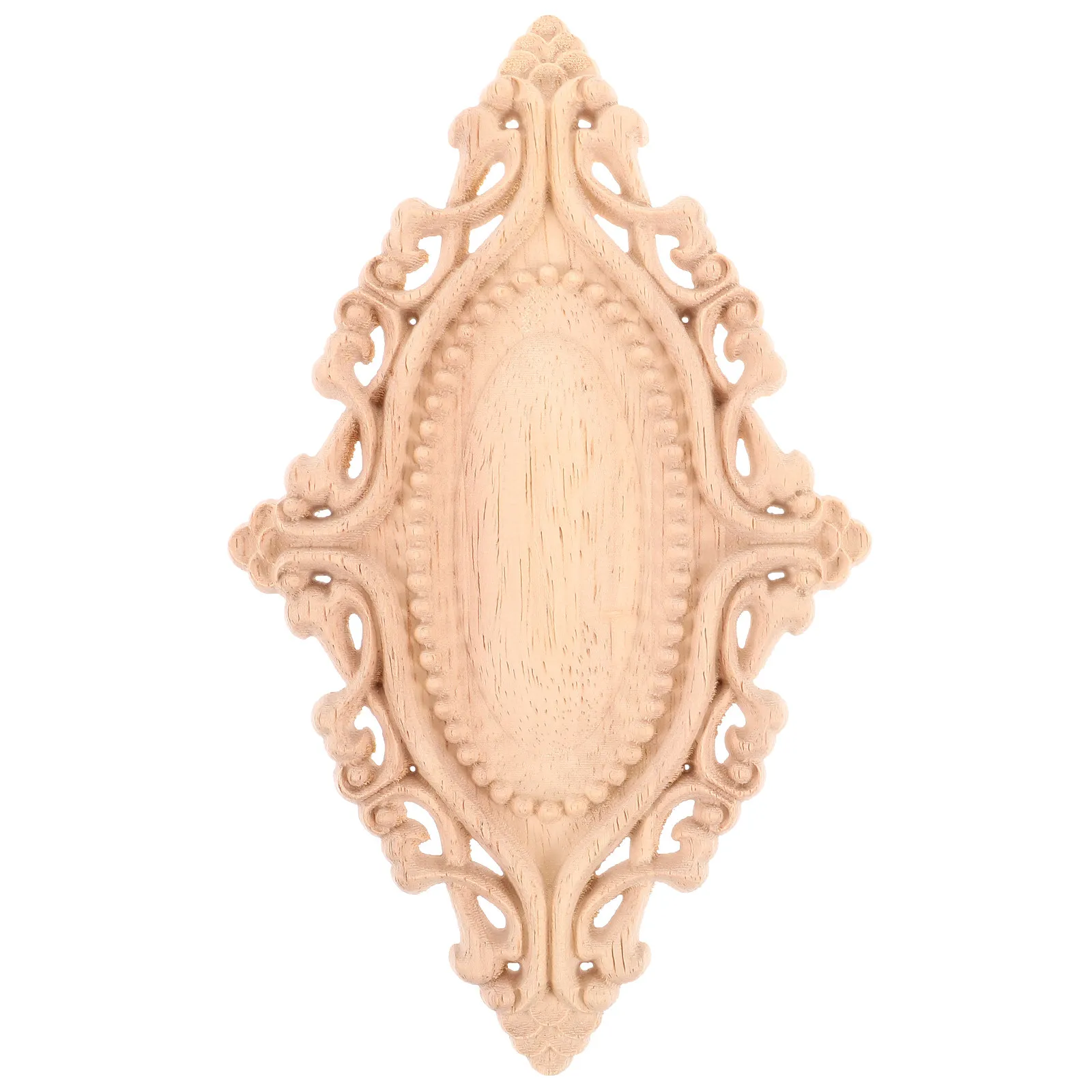 Unpainted Wooden Carved Applique Oval European Style Door Decor for Furniture Walls Home Interior Decorative Wood Onlay Embossed