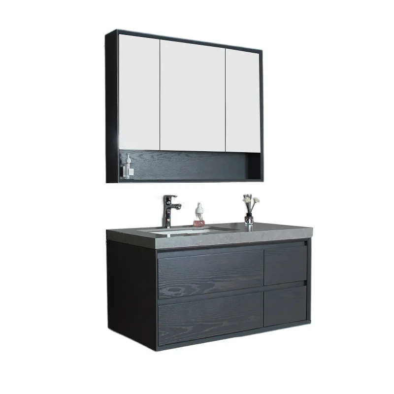 

Solid wood bathroom cabinet wall-mounted rock slab hanging basin combination cabinet toilet washstand