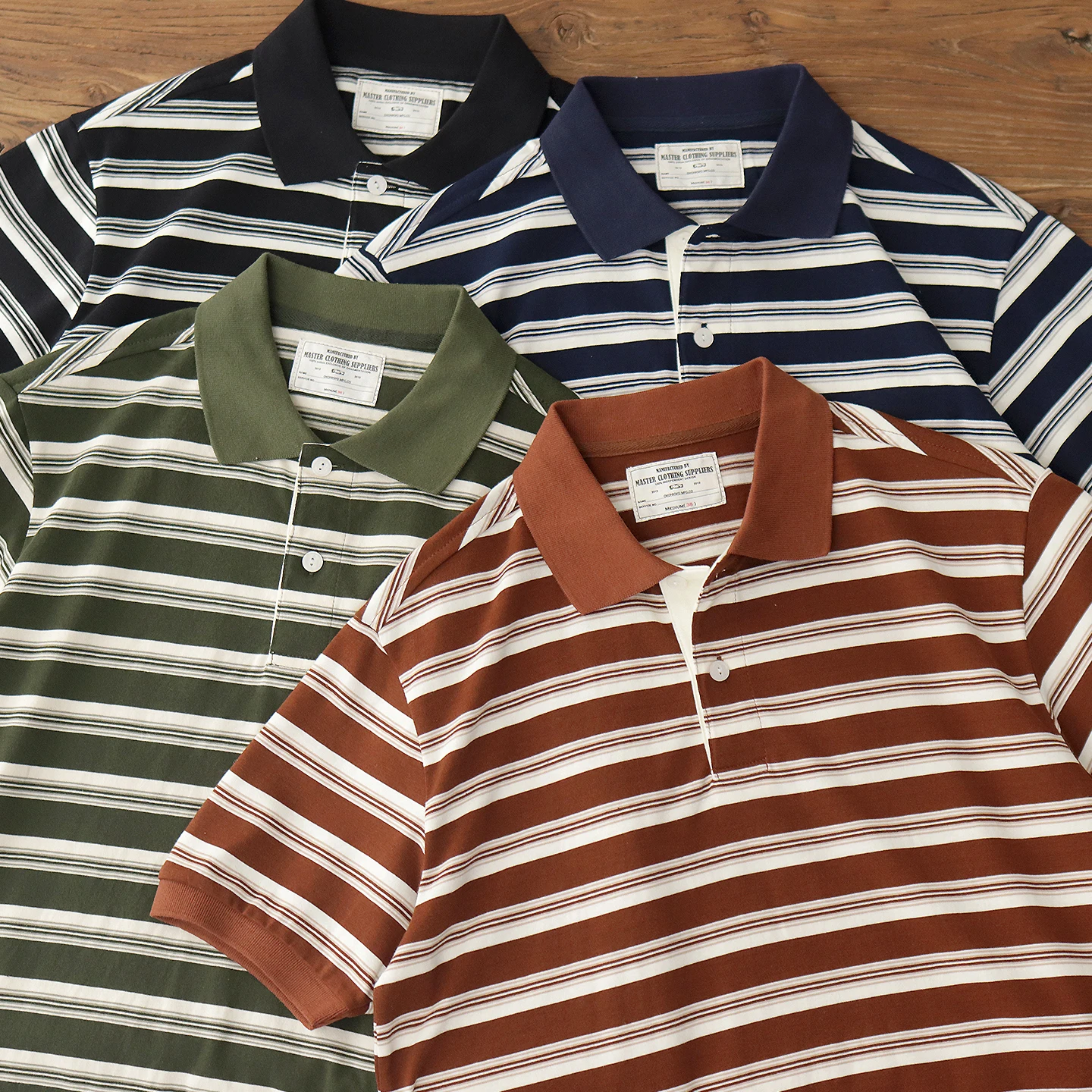 Summer New American Retro 245g Short Sleeve Laepl Sailor Striped Polo Shirt Men's Fashion 100% Cotton Washed Heavyweight T-shirt
