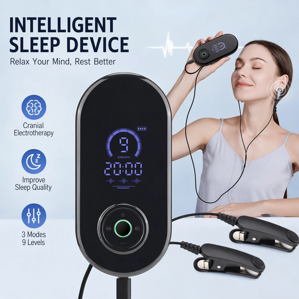 CES Sleep Aid Device Anti Insomnia Anxiety Depression Relief Ear Clip Sleeping Aid Device 9 Levels Pulse Massage Sleep Helper