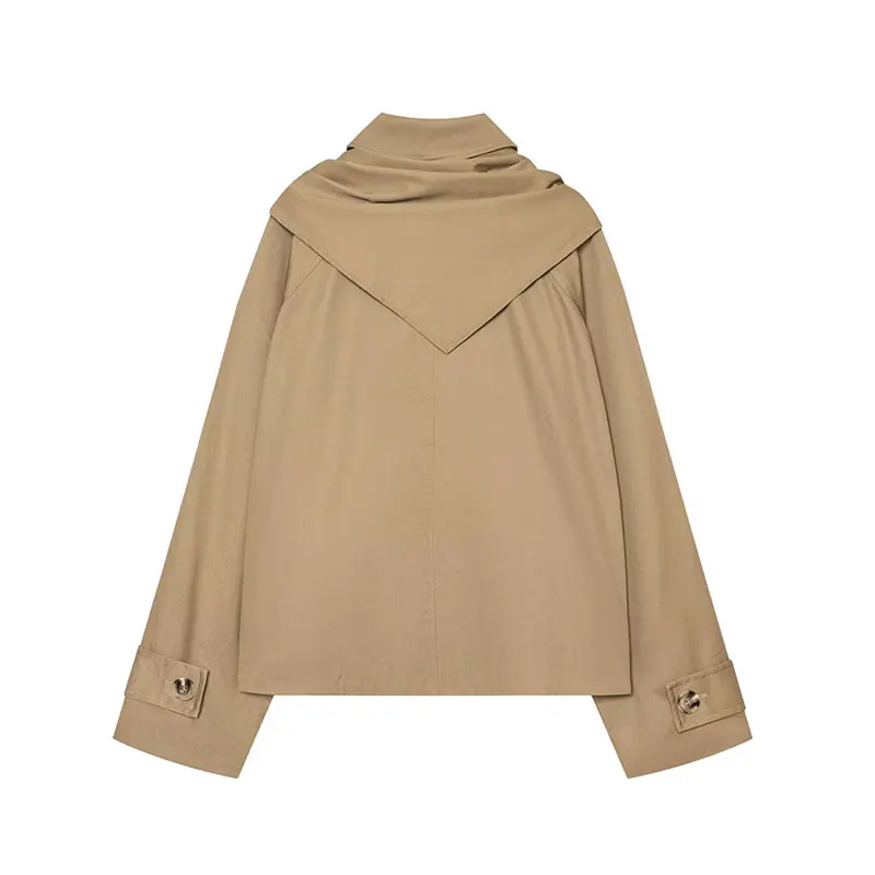 NLZGMSJ Vintage Casual Chic With Scarf Jacket Solid Single Breasted Pocket Long Sleeve Coats New Fashion 2026 Autumn Coat