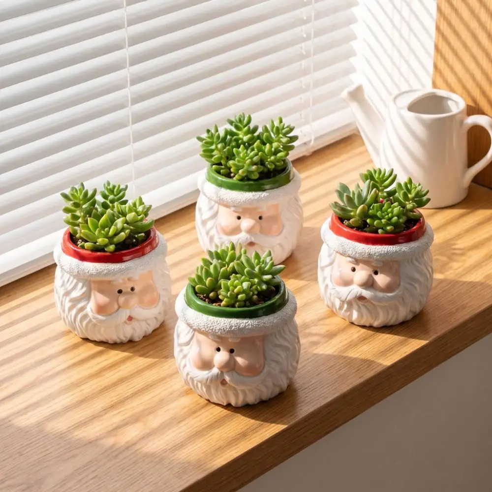 Cartoon Santa Claus Flower Pot Holiday Resin Christmas Ornaments Storage Pencil Holder Tabletop Plant Planter Holiday Decor