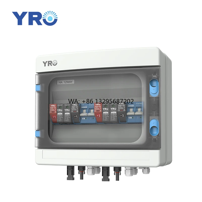 

PV Combiner Box 2 String Solar DC 550V YRO IP65 Junction Enclosure 2in 2out with DC Fuse MCB SPD