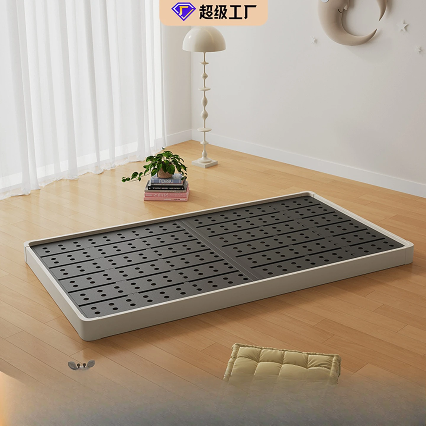 Children's bed is eco-friendly, modern, minimalist, bedroom, small apartment, steel frame bed with a base