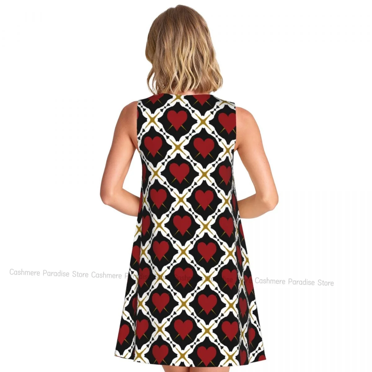 Robes d'été pour femmes, t-shirt de plage, sans manches, fond rouge, blanc et or, décontracté, ample, débardeur, 2025