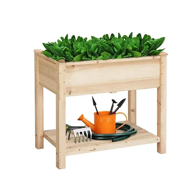 2026 Factory Custom Outdoor Waterproof Wooden Flower Pot Plant Grow Garden Raised Bed Potting Bench Table With Shelf