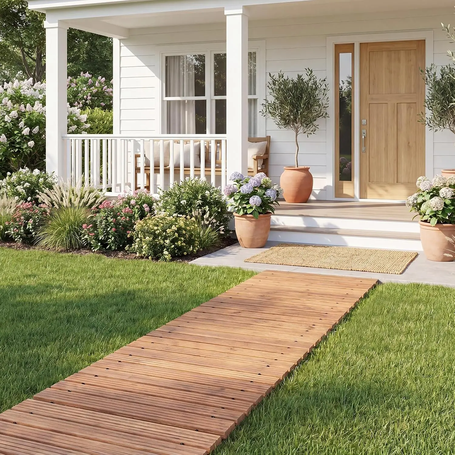 12 FT Wooden Garden Pathway, Roll Out Decorative Outdoor Walkway with Anti-Slip Texture, Portable Boardwalk, Customized