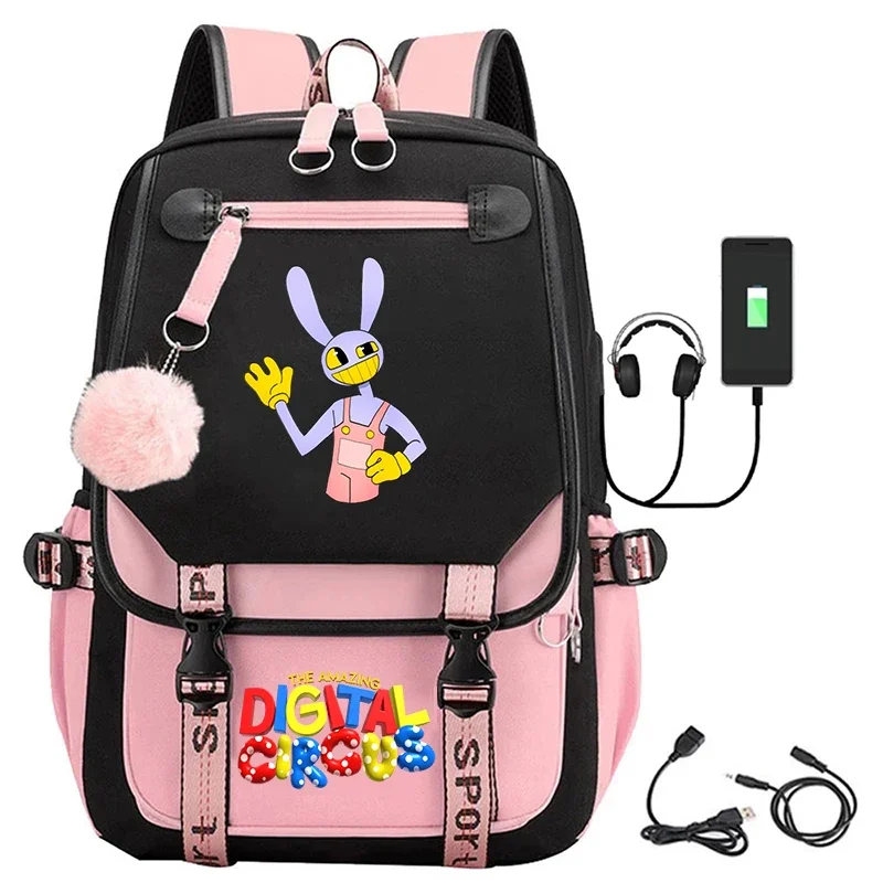 Anime niesamowity cyfrowy cyrk Jax plecaki zabawna kreskówka tornister studencki nastolatek dziewczyny duży plecak podróżny USB Bookbag